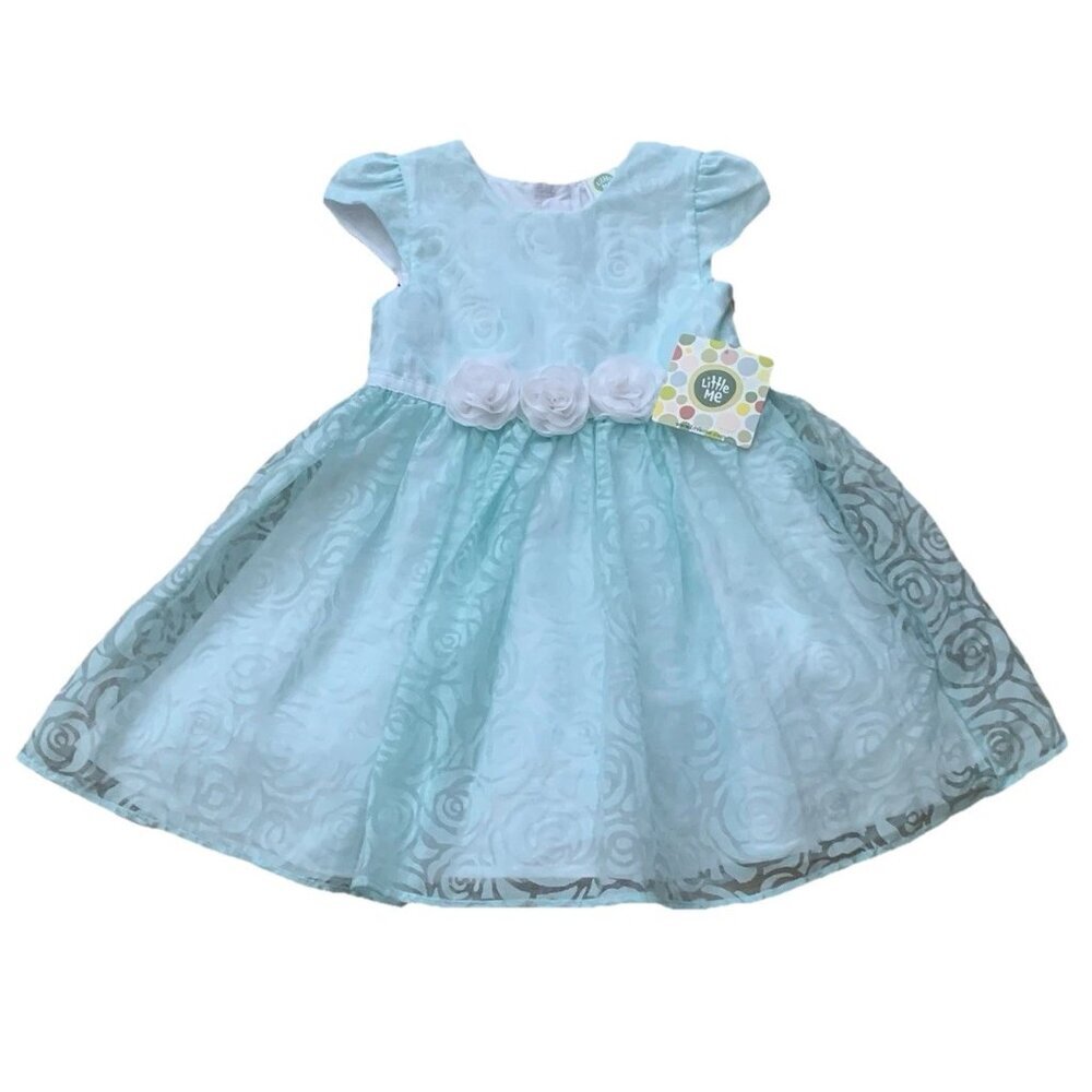 Little Me Baby Girls' Dress Size 18 Months Aqua Floral Dressy Cap Sleeve NWT